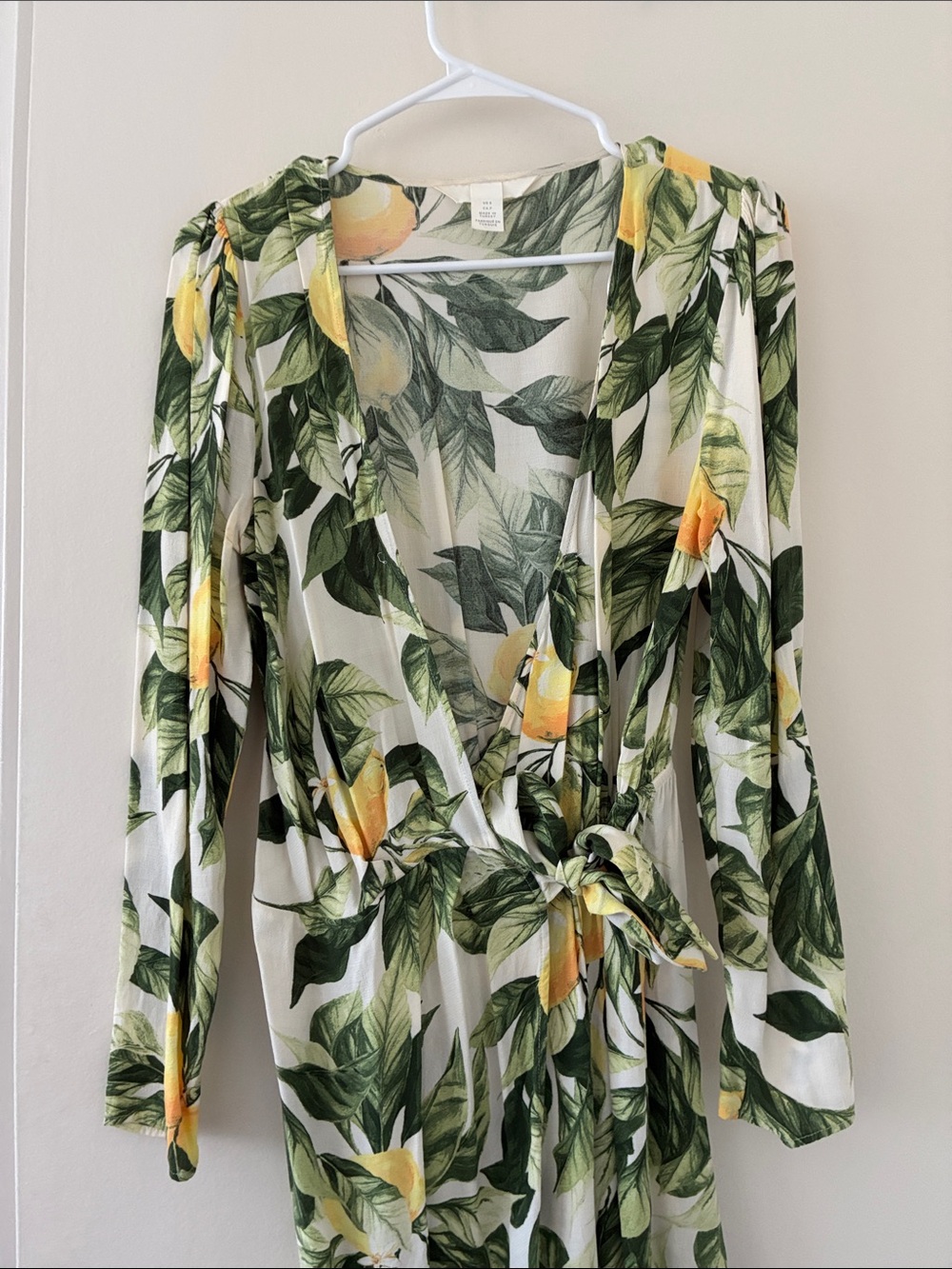 Women’s Lemon Print Wrap Top - White & Green